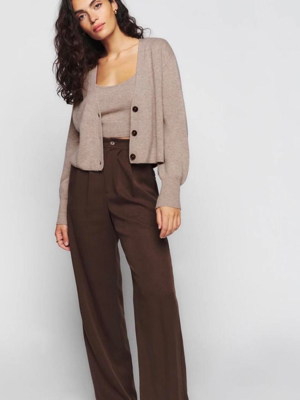 Reformation Varenne Cashmere Tank & Cardi Set in Oatmeal